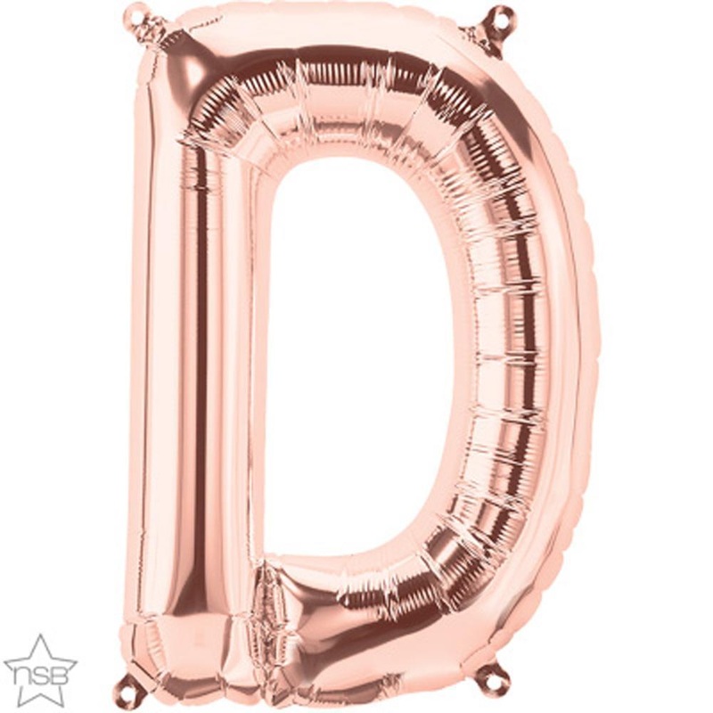 Letter "D" Rose Gold Die Cut Air-Filled Foil Balloon 13.5in / 34cm