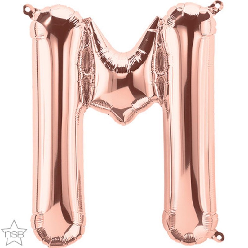 Letter "M" Rose Gold Die Cut Air-Filled Foil Balloon 13.5in / 34cm