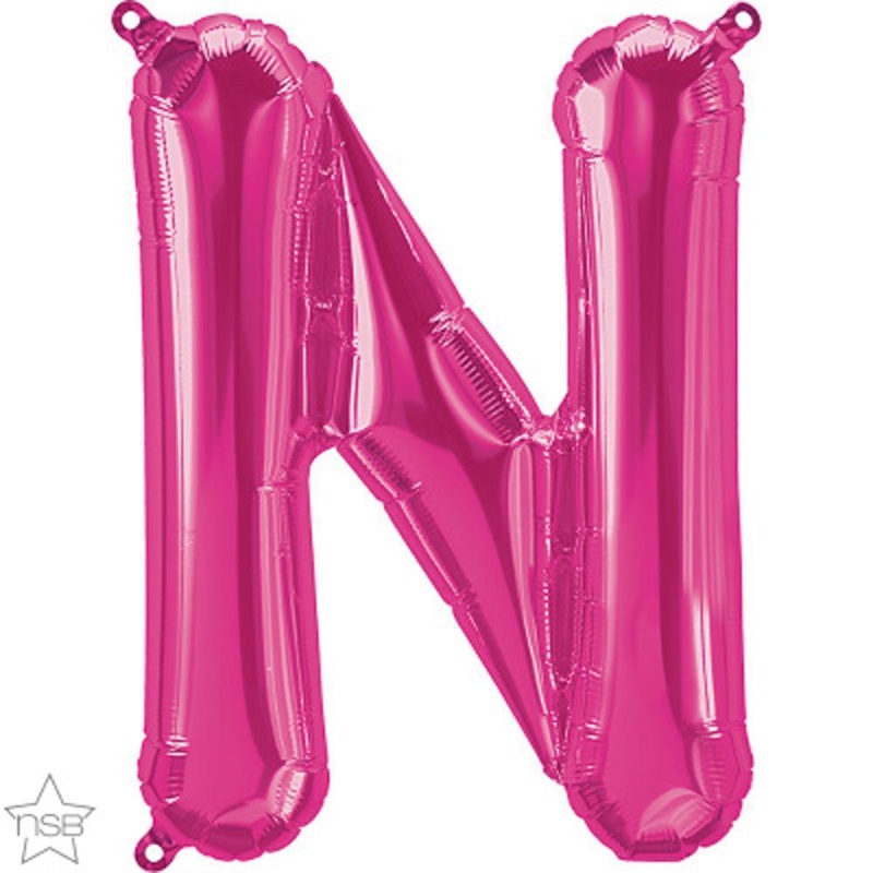 Letter "N" Magenta Die Cut Air-Filled Foil Balloon 13.5in / 34cm