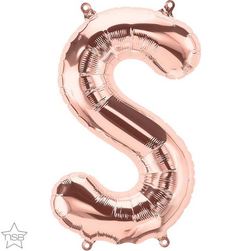 Letter "S" Rose Gold Die Cut Air-Filled Foil Balloon 13.5in / 34cm