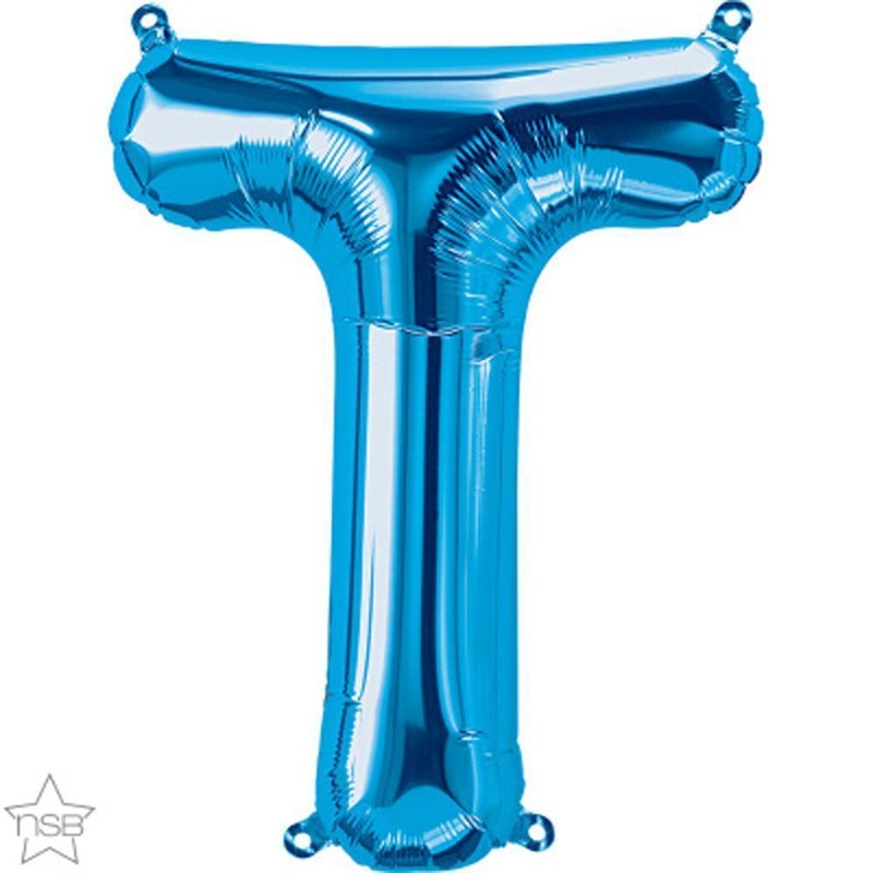 Letter "T" Blue Die Cut Air-Filled Foil Balloon 13.5in / 34cm