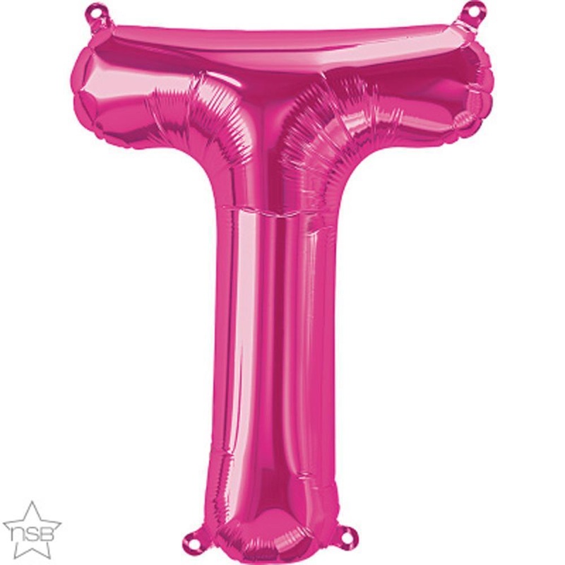 Letter "T" Magenta Die Cut Air-Filled Foil Balloon 13.5in / 34cm
