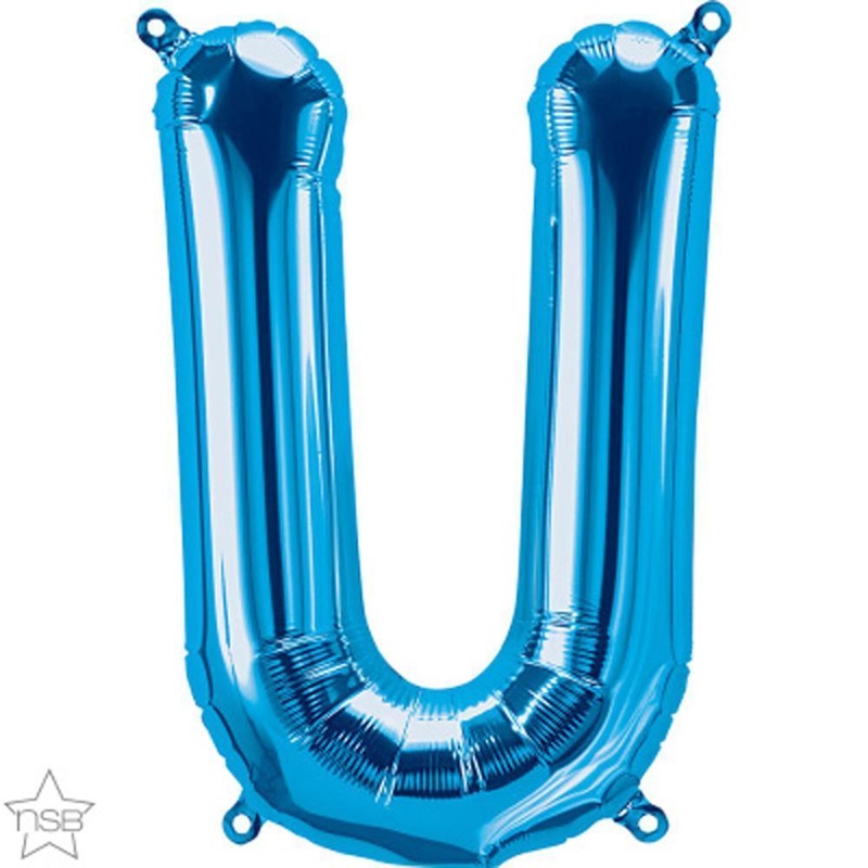 Letter "U" Blue Die Cut Air-Filled Foil Balloon 13.5in / 34cm