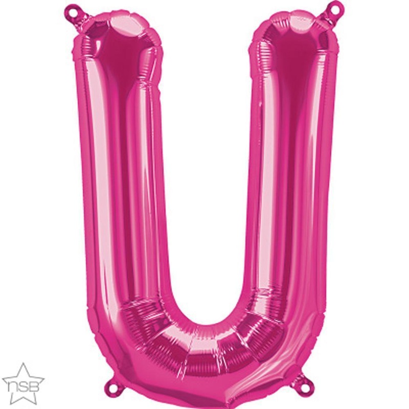 Letter "U" Magenta Die Cut Air-Filled Foil Balloon 13.5in / 34cm