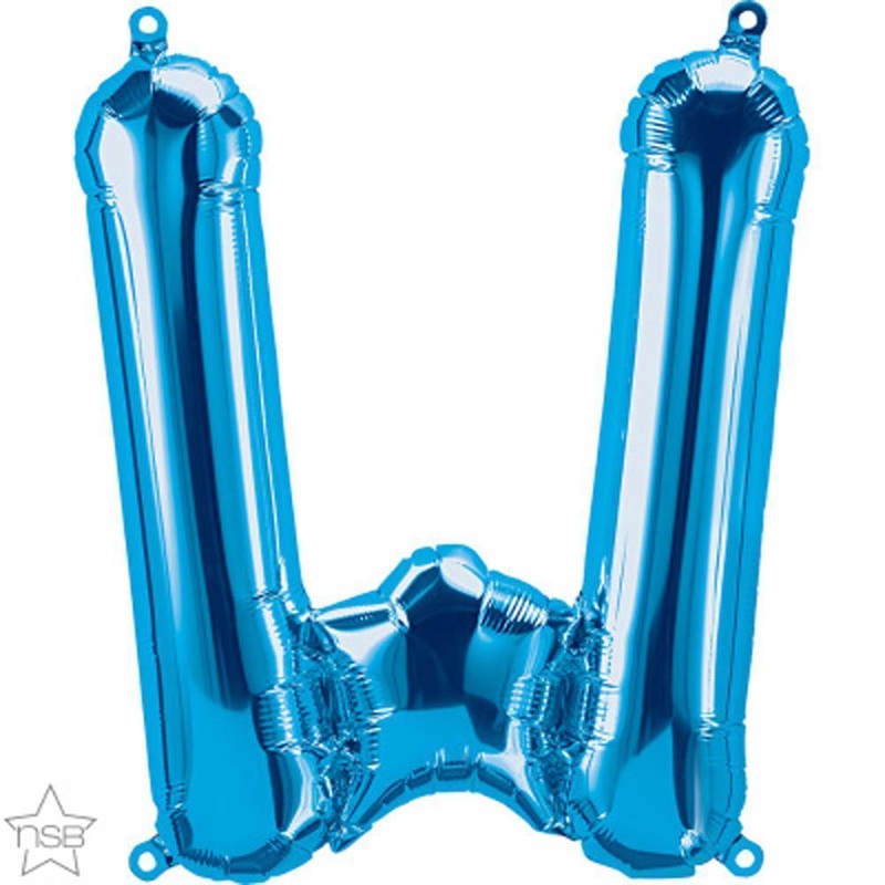Letter "W" Blue Die Cut Air-Filled Foil Balloon 13.5in / 34cm