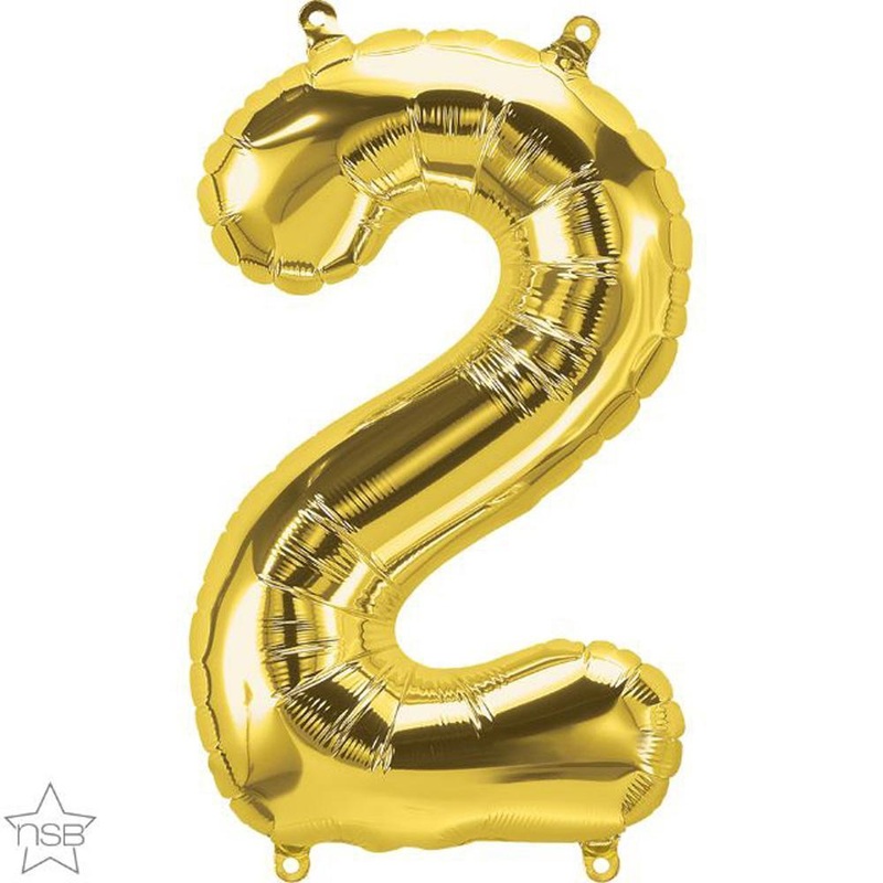 Number "2" Gold Die Cut Air-Filled Foil Balloon 13.5in / 34cm