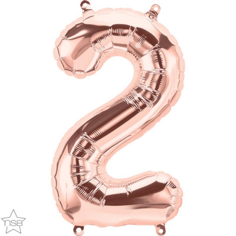 Number "2" Rose Gold Die Cut Air-Filled Foil Balloon 13.5in / 34cm