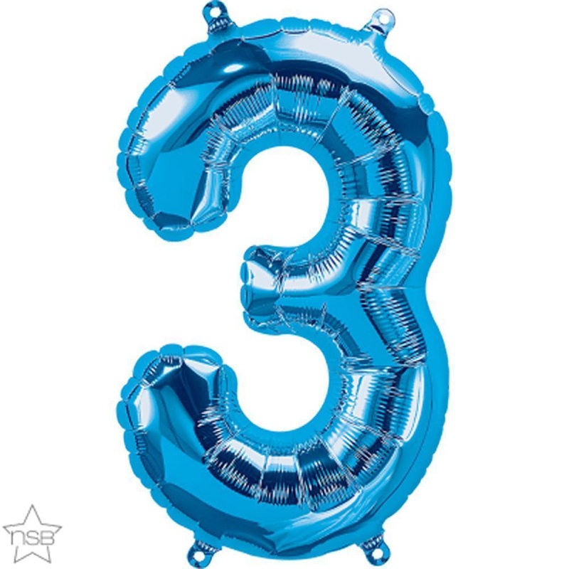 Number "3" Blue Die Cut Air-Filled Foil Balloon 13.5in / 34cm