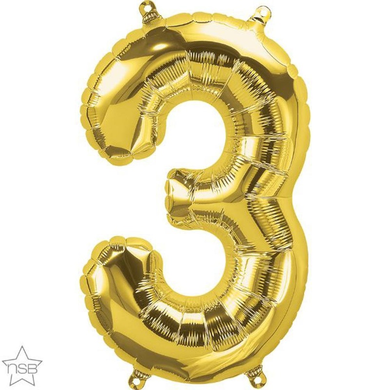 Number "3" Gold Die Cut Air-Filled Foil Balloon 13.5in / 34cm