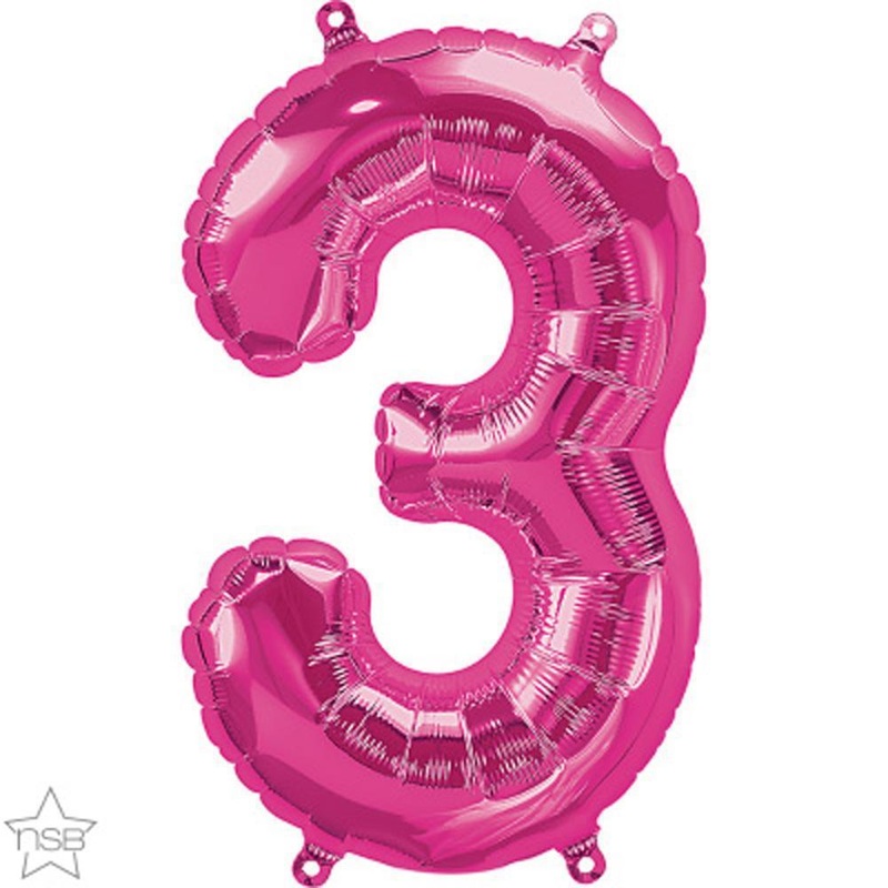 Number "3" Magenta Die Cut Air-Filled Foil Balloon 13.5in / 34cm