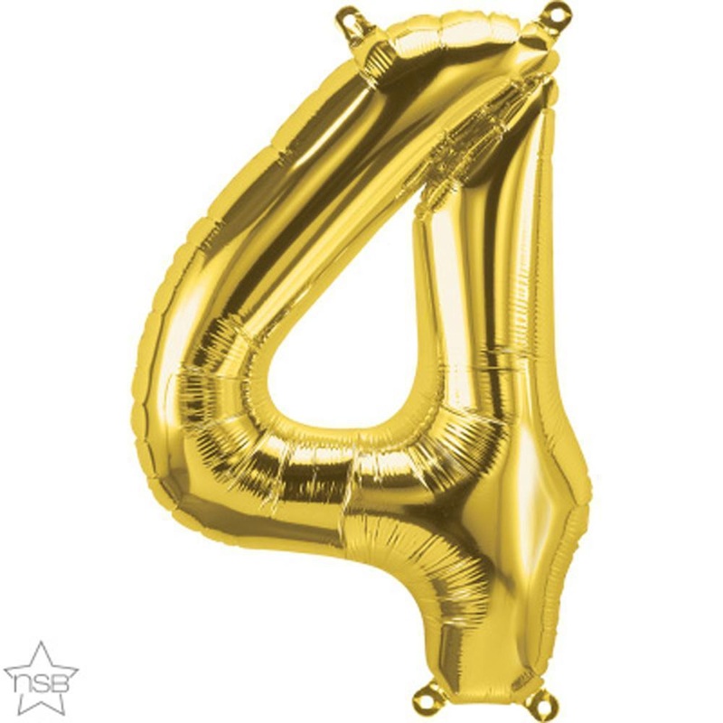 Number "4" Gold Die Cut Air-Filled Foil Balloon 13.5in / 34cm