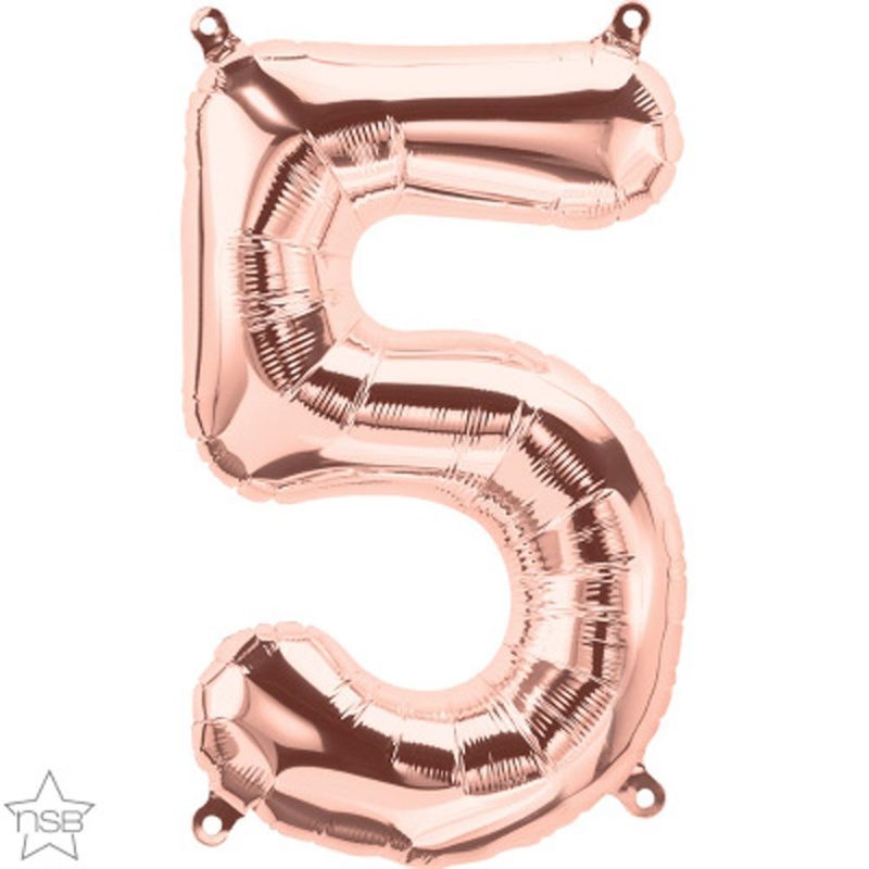Number "5" Rose Gold Die Cut Air-Filled Foil Balloon 13.5in / 34cm