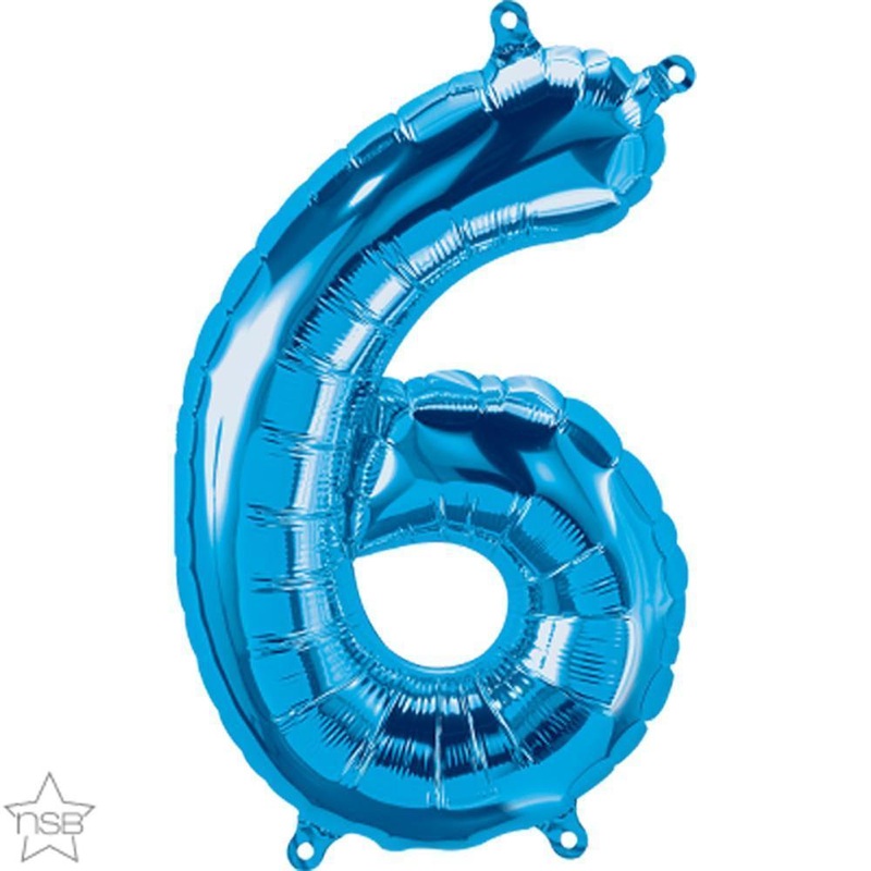 Number "6" Blue Die Cut Air-Filled Foil Balloon 13.5in / 34cm
