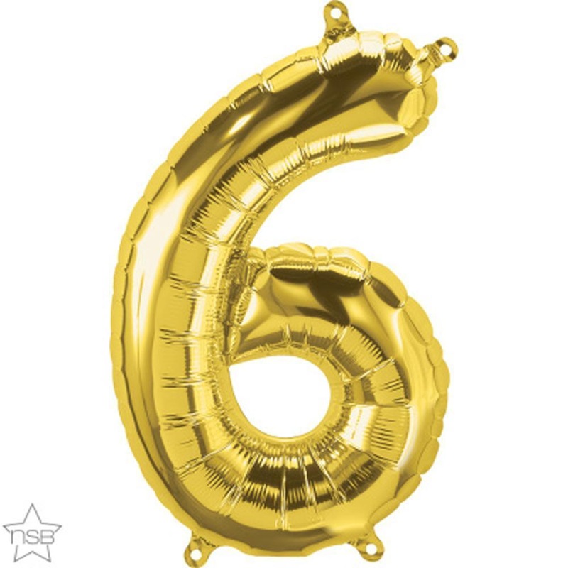 Number "6" Gold Die Cut Air-Filled Foil Balloon 13.5in / 34cm