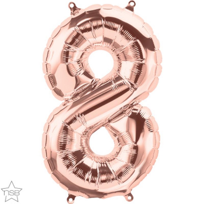 Number "8" Rose Gold Die Cut Air-Filled Foil Balloon 13.5in / 34cm