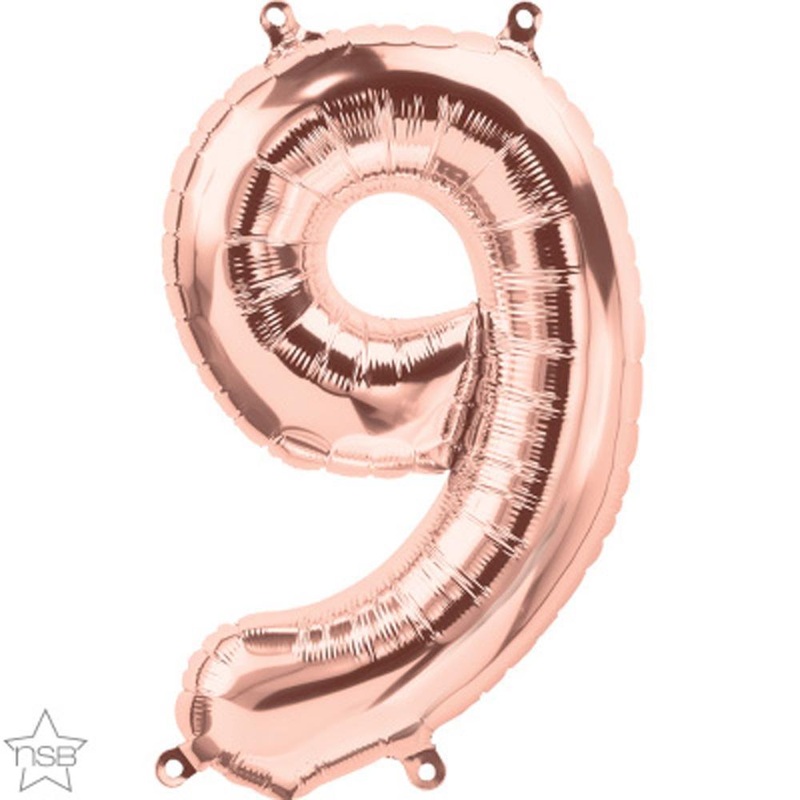 Number "9" Rose Gold Die Cut Air-Filled Foil Balloon 13.5in / 34cm