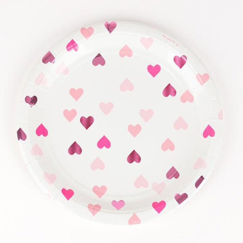 Paper Plates 9in / 23cm - Pink Foiled Heart - Pack of 8