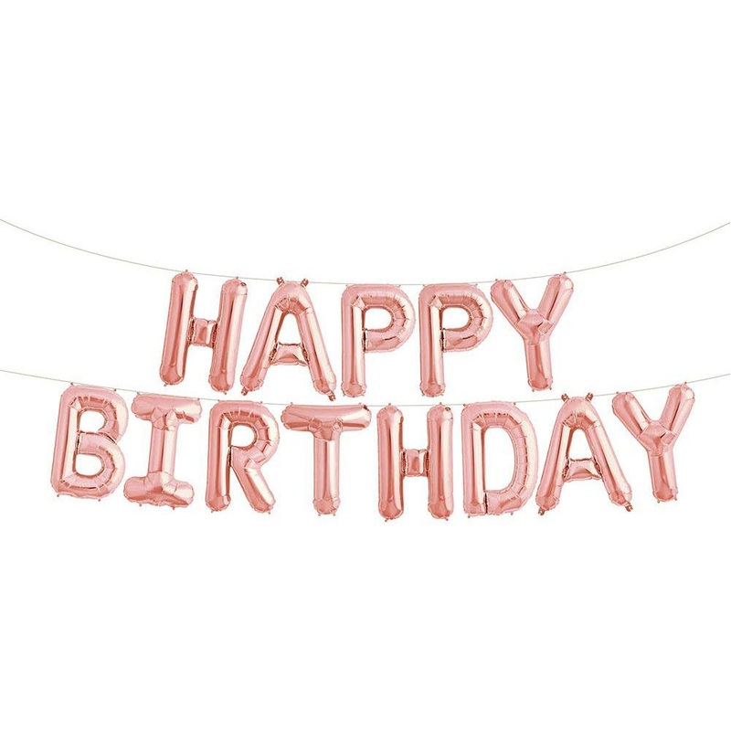 Phrase "Happy Birthday" Rose Gold Die Cut Air-Filled Foil Balloon 13in / 33cm