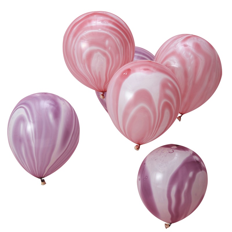 Pink and Purple Marble Balloons - Make A Wish - 12in / 30cm - Pack of 10