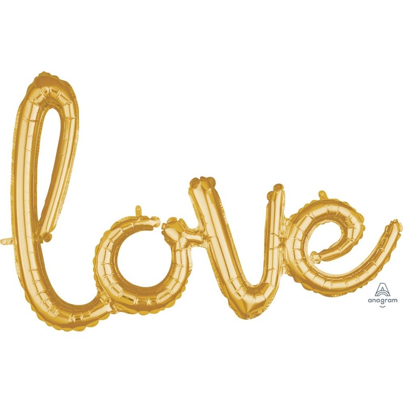 Word "Love" Gold Die Cut Air-Filled Foil Balloon 31in x 53in / 78cm x 53cm
