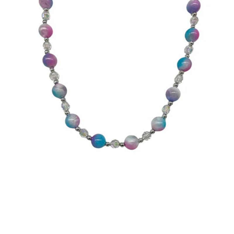 40" 16mm Pink, Purple & Turquoise Marbled Beaded Necklace