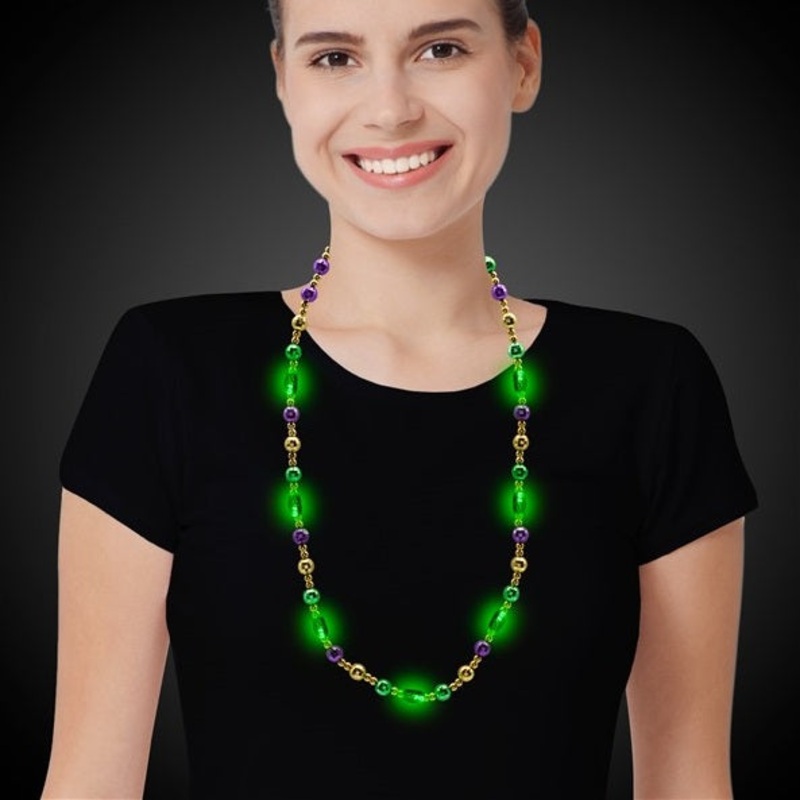 LED Flashing Mardi Gras 34 Inch Bead Necklace