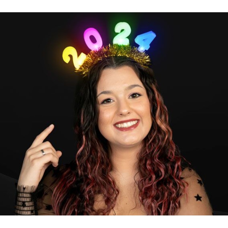 Led 2024 New Years Eve Tinsel Headband
