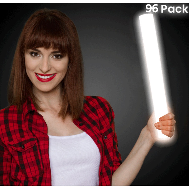 LED Light Up 16 Inch White Foam Stick Batons - Pack of 96 Sticks
