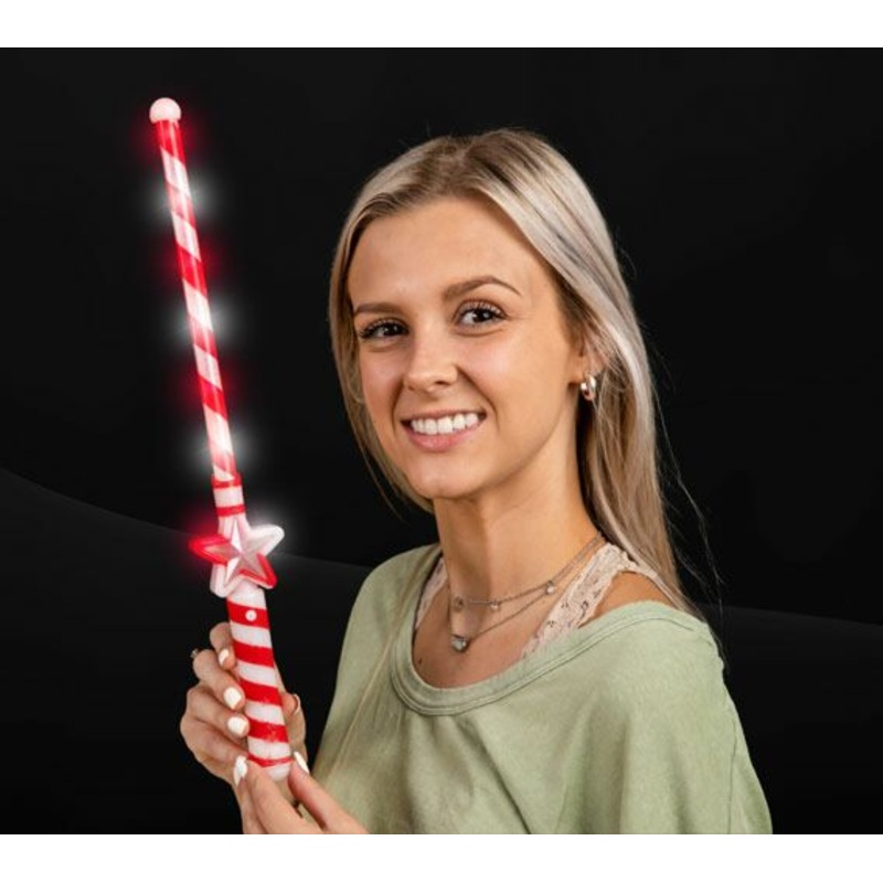 LED light up Candy Cane Star Wand - 1 Per Pack