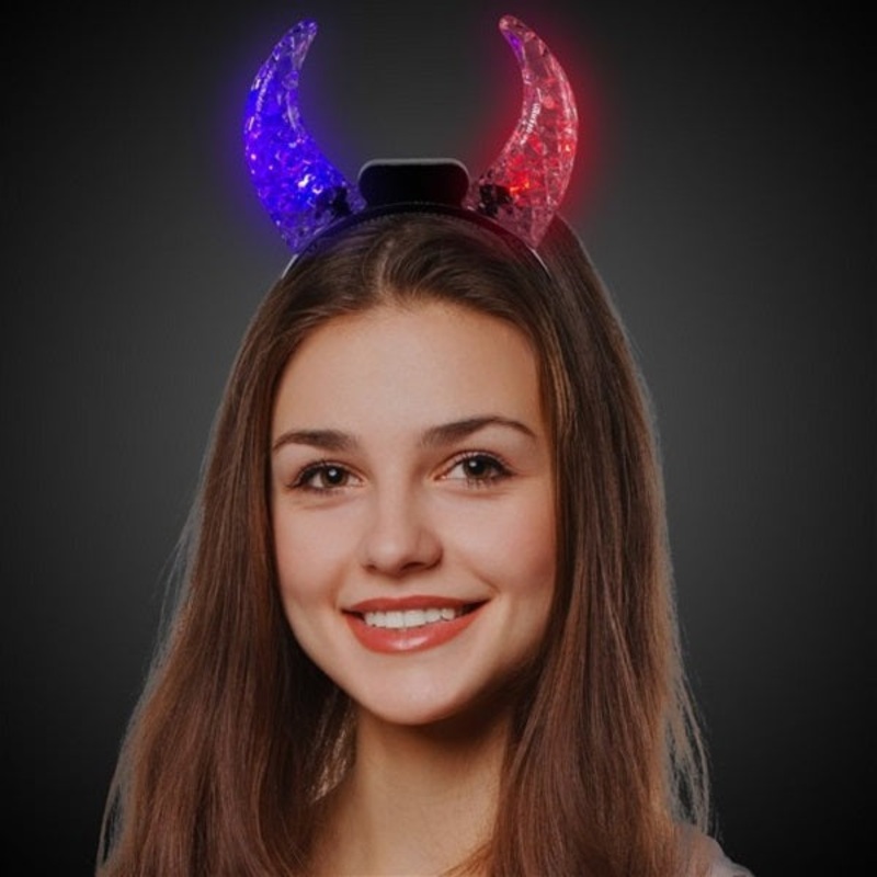 LED Light-Up Multicolor Crystal Devil Horn Headband  1 Piece