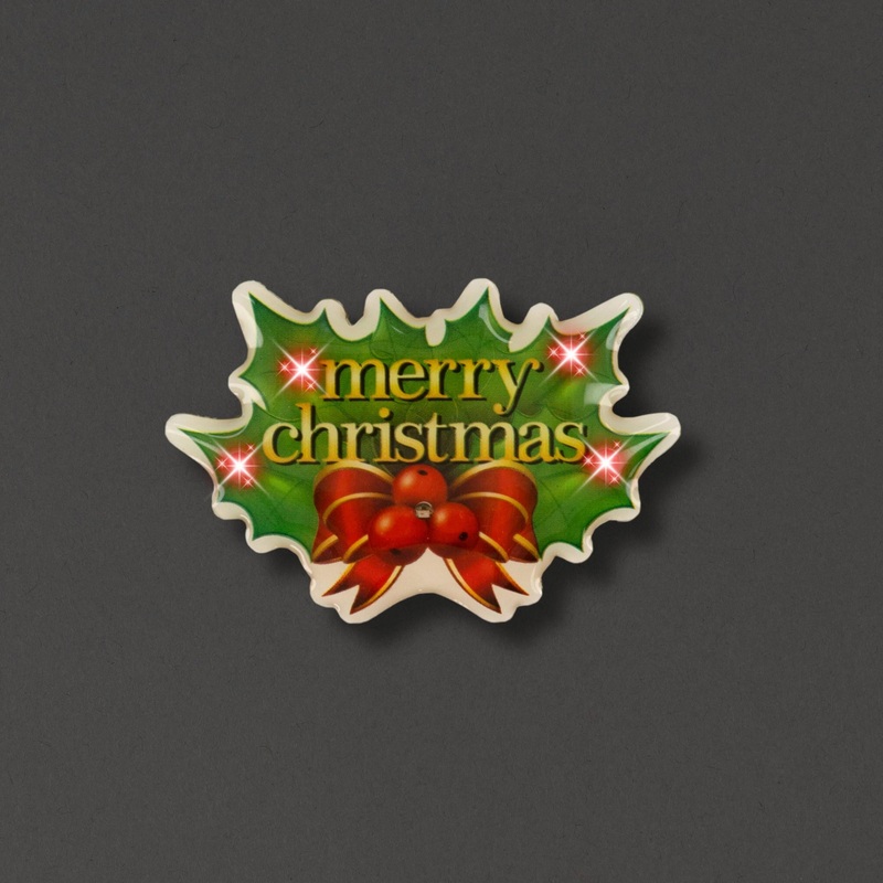 Merry Christmas Holly Flashing Blinky Body Light Lapel Pins