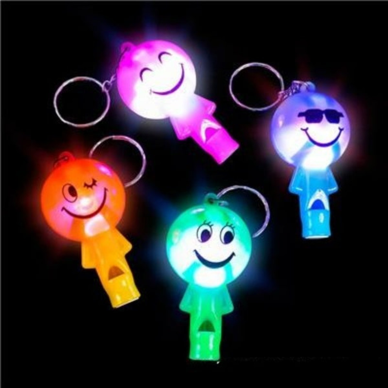 2 Light-Up Smiley Face Whistle Keychains  Pack of 12