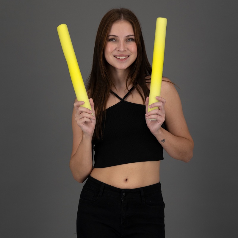 LED Light Up 16 Inch Yellow Foam Stick Batons - Pack of 3 Sticks