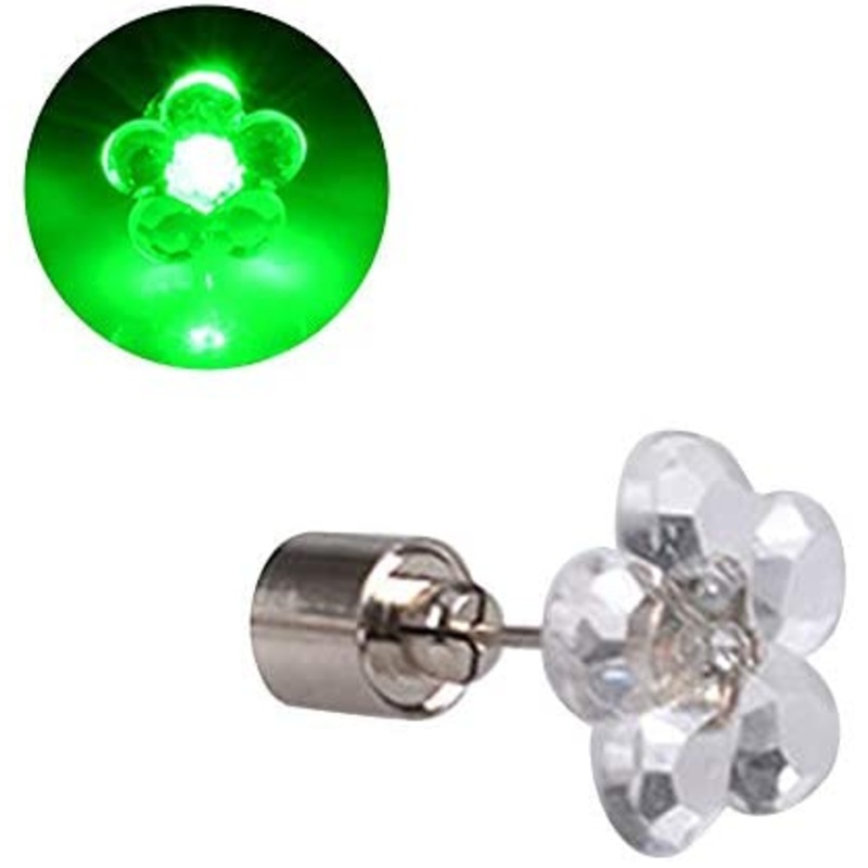 LED Light Up Green Flower Stud Earrings