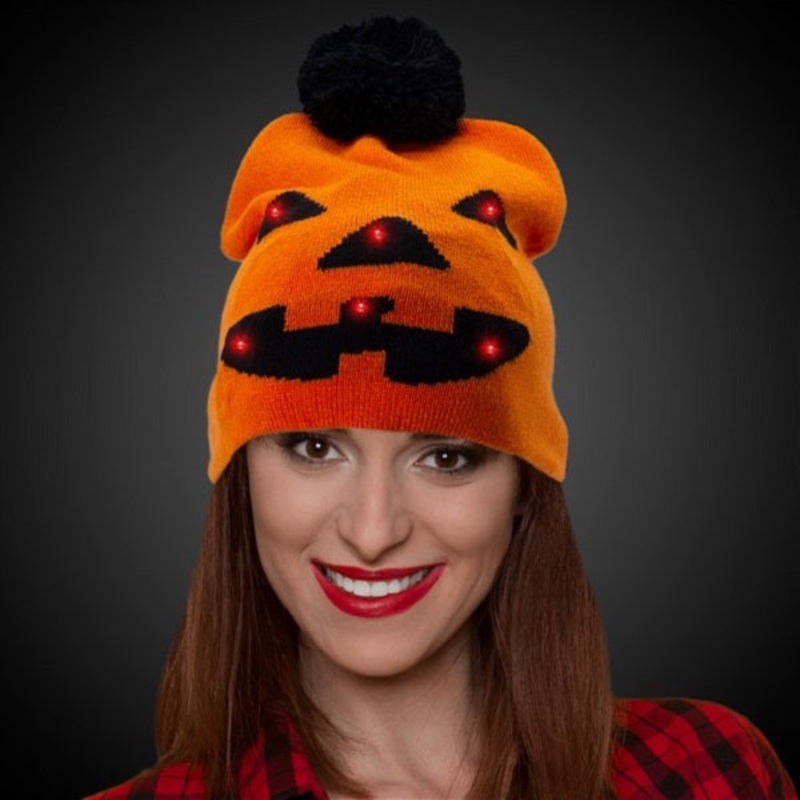 LED Light Up Pumpkin Knit Beanie