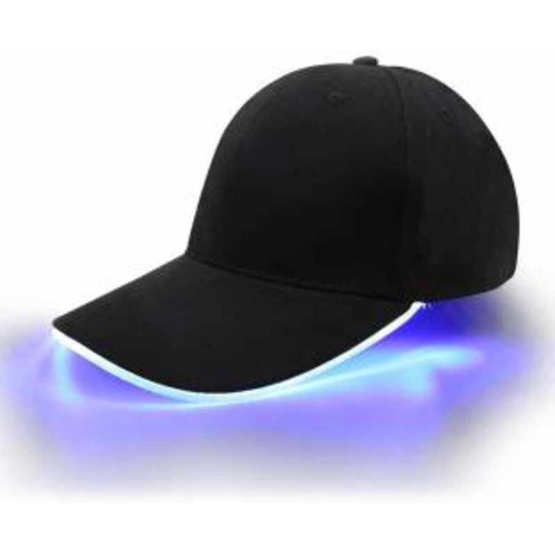 LED Lighted Blue Glow Hat Black Fabric