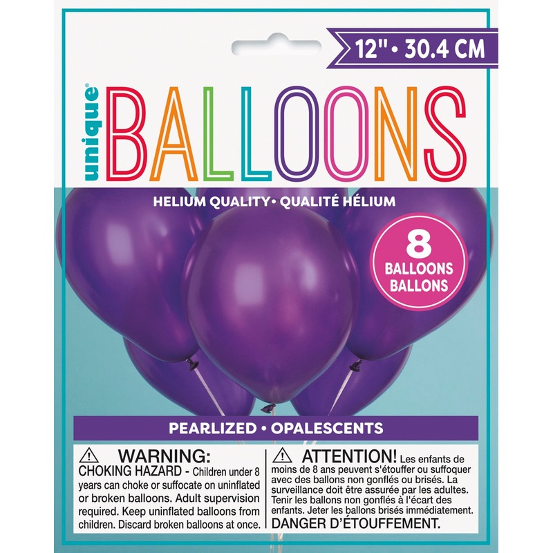 12in Pearlized Packaged Latex Balloons 8ct - Concord Purple