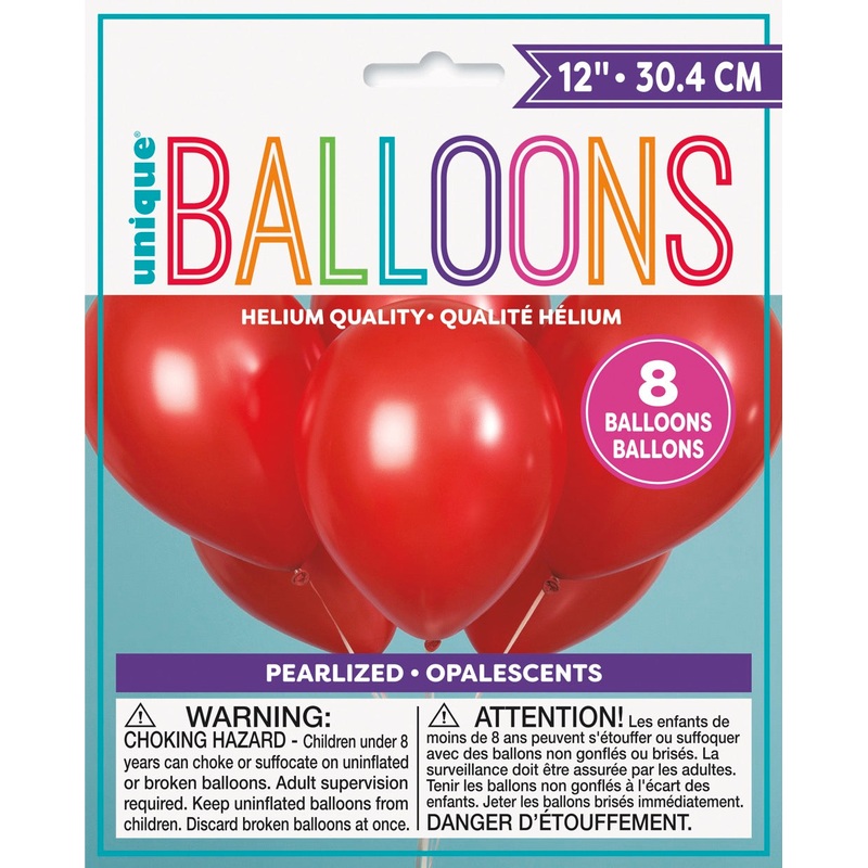 12in Pearlized Packaged Latex Balloons 8ct - Frost Red