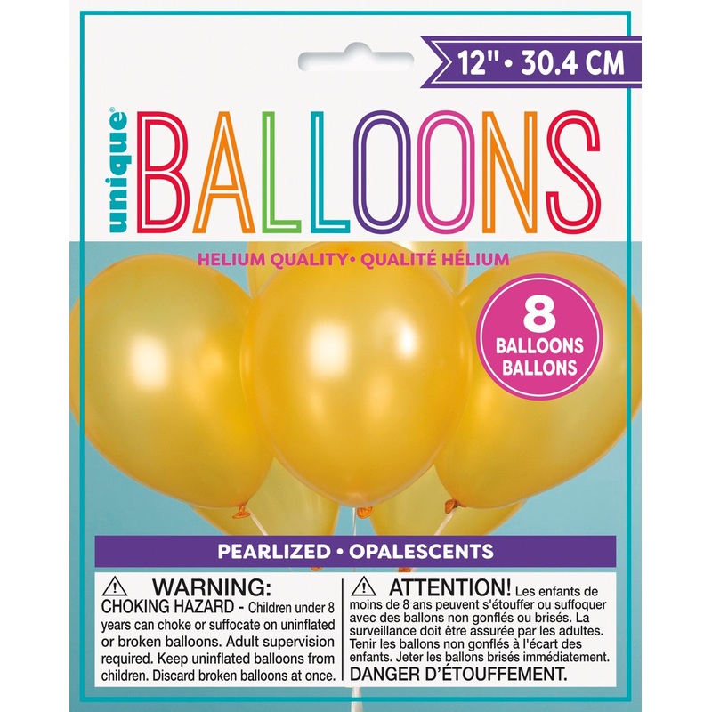 12in Pearlized Packaged Latex Balloons 8ct - Gold