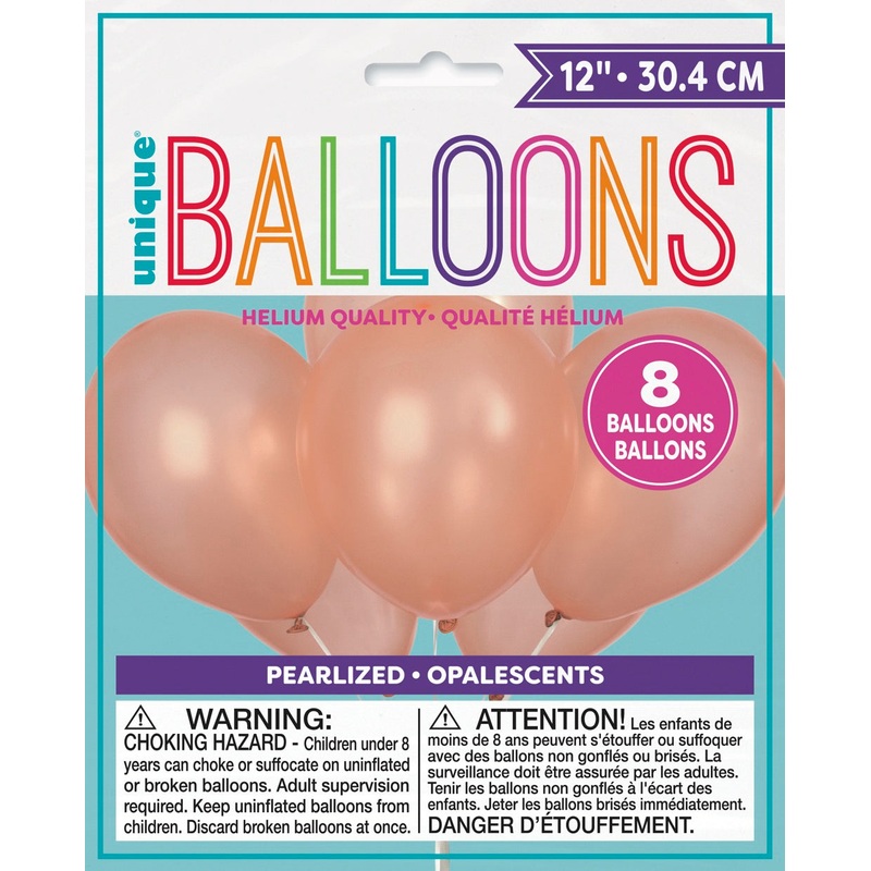 12in Pearlized Packaged Latex Balloons 8ct - Rose Gold