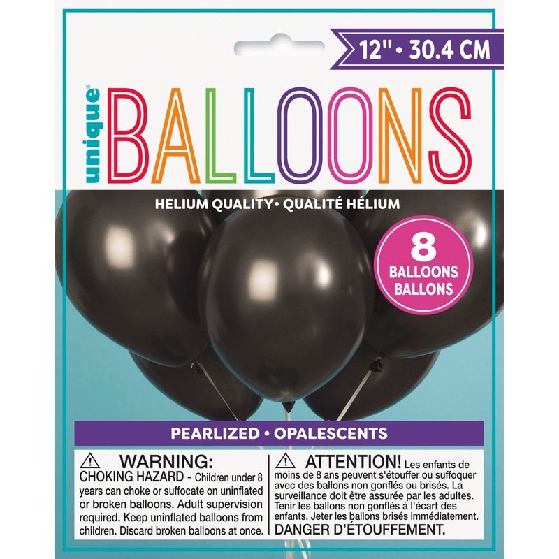 12in Pearlized Packaged Latex Balloons 8ct - Shadow Black