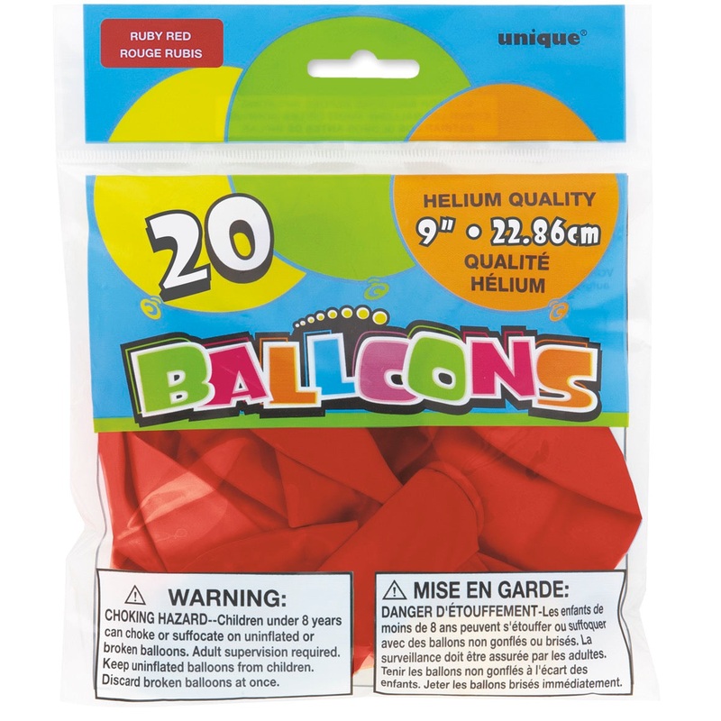 9in Packaged Latex Balloons 20ct - Ruby Red