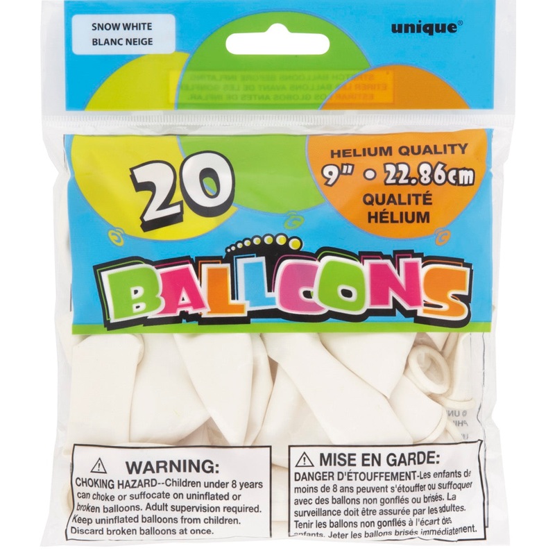 9in Packaged Latex Balloons 20ct - Snow White
