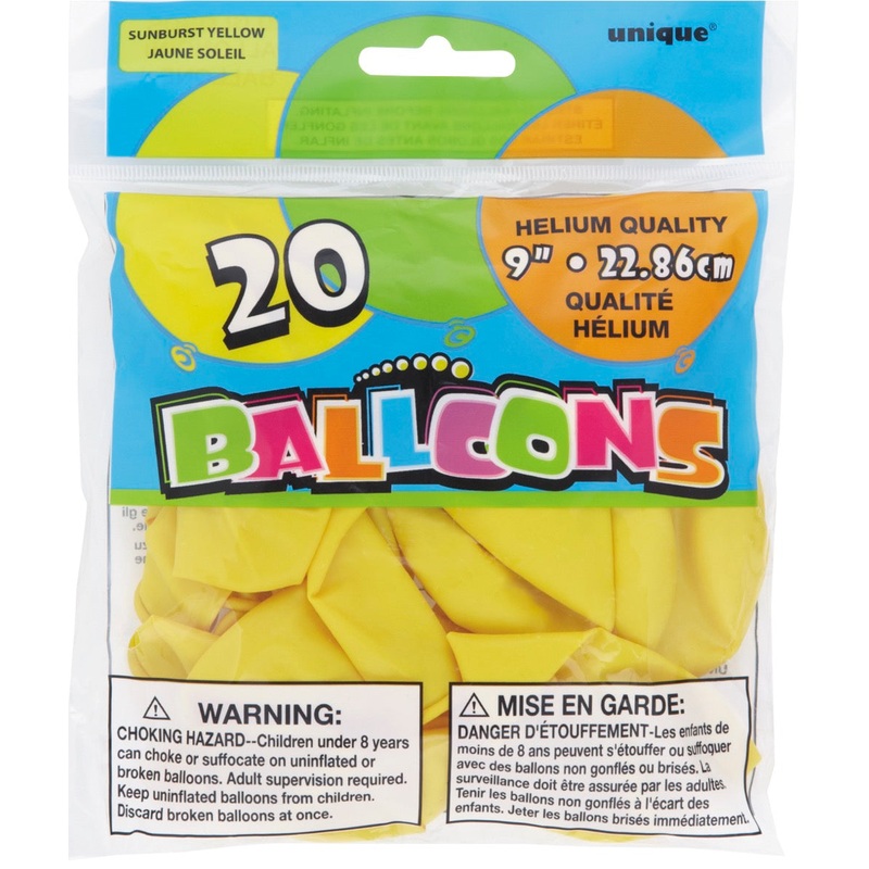9in Packaged Latex Balloons 20ct - Sunburst Yellow