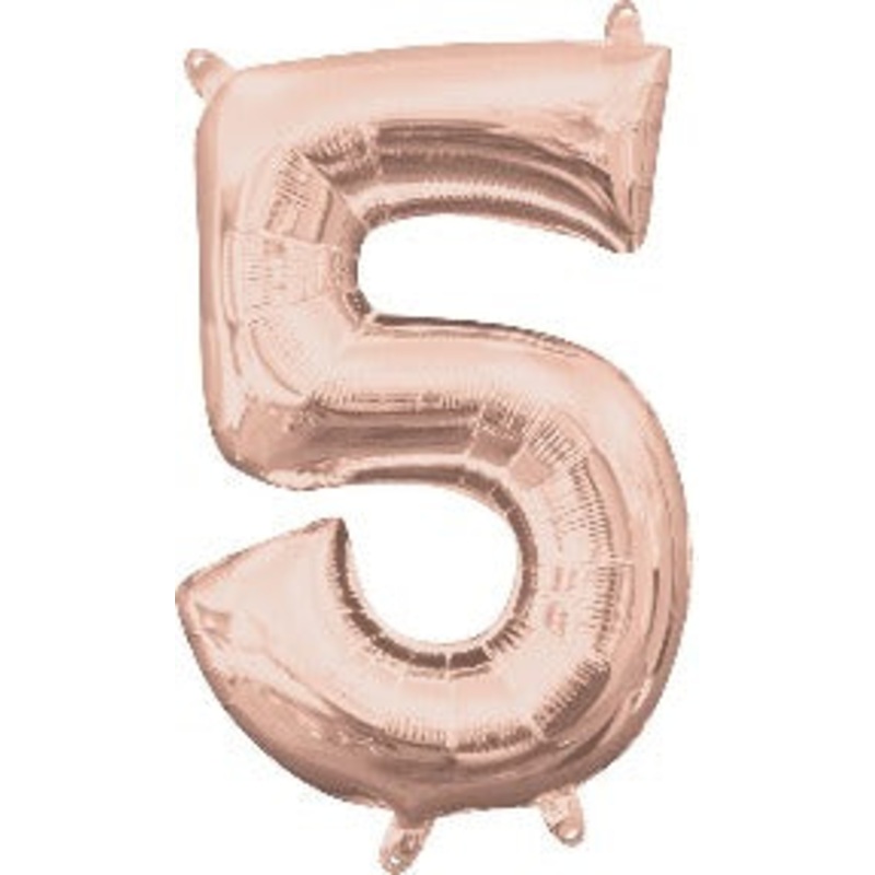 Air Filled Rose Gold Number 5 Balloon