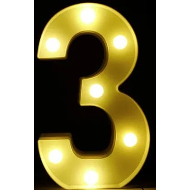 Gold 8in LED Light Number 3 Centerpiece