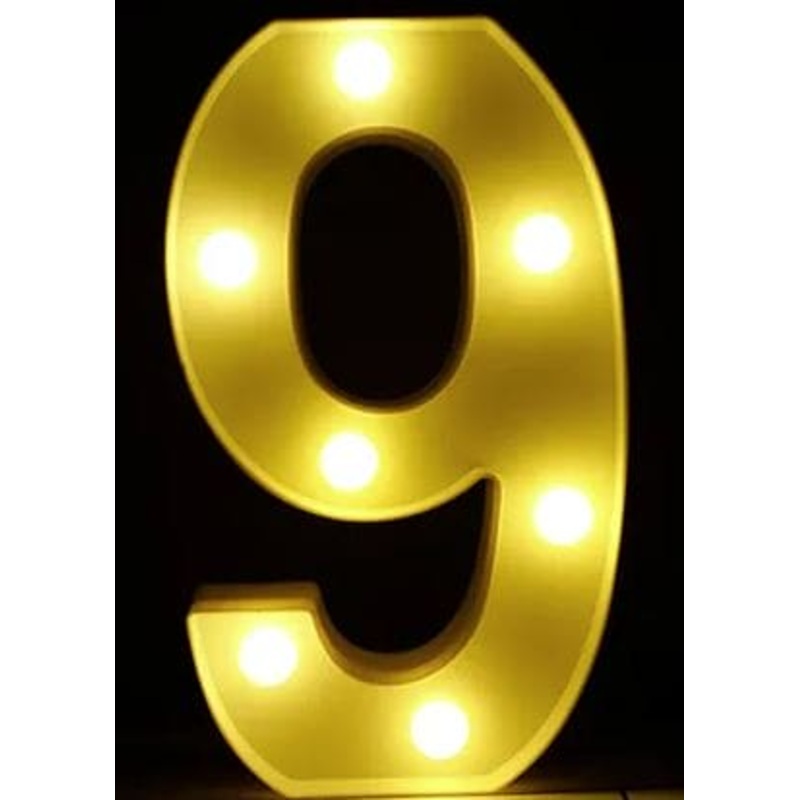 Gold 8in LED Light Number 9 Centerpiece