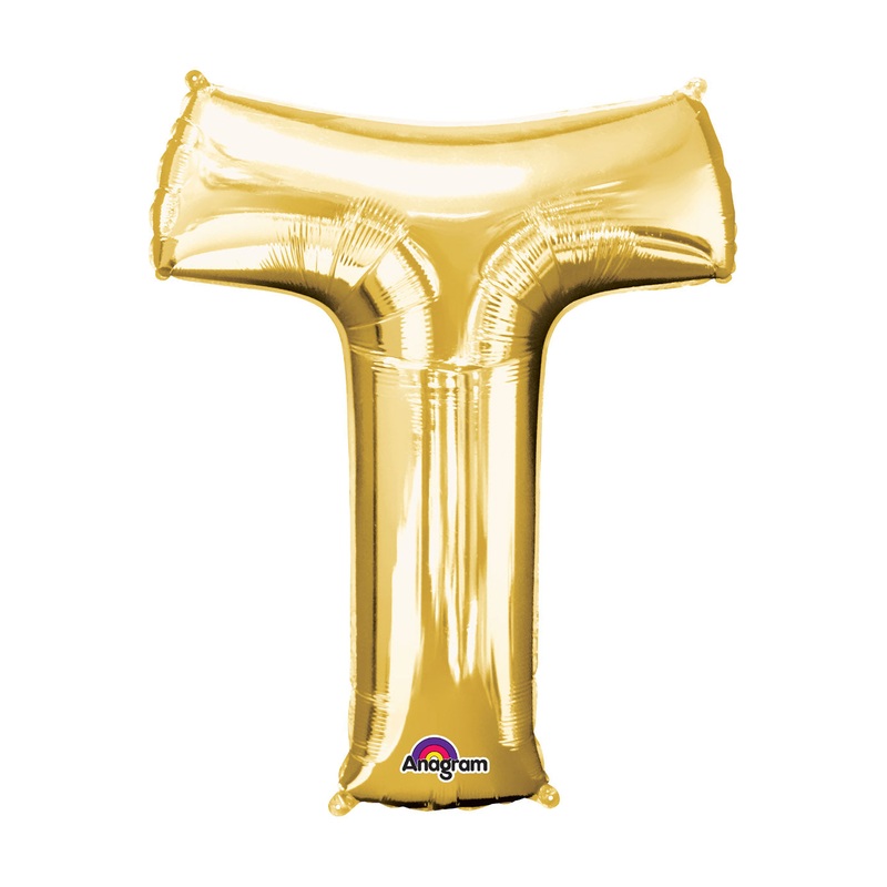 Letter T Gold Air Filled Balloon