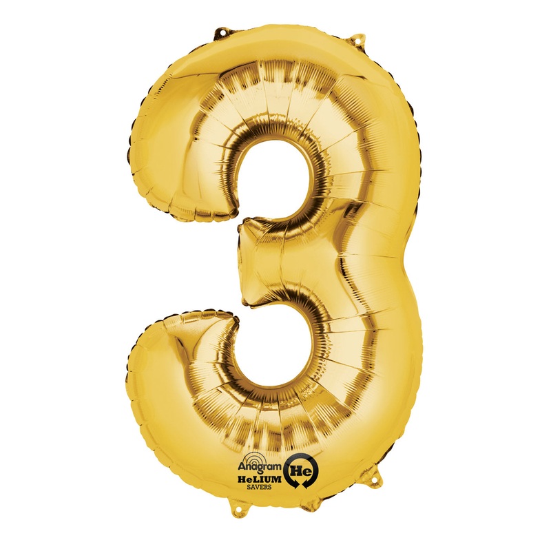 Number 3 Gold Air Filled Balloon
