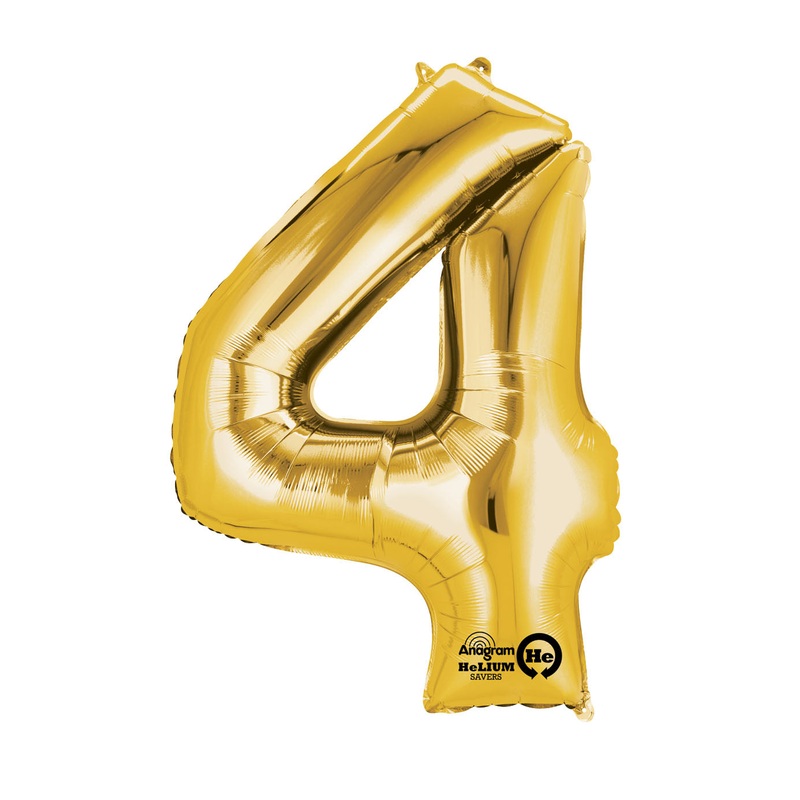 Number 4 Gold Air Filled Balloon